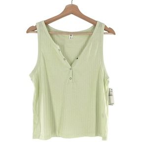 BP. Nordstrom Pointelle Tank Top V-Neck Green Limescream